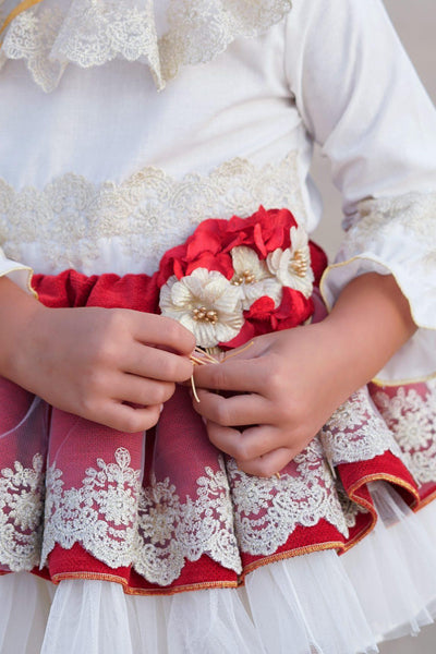 Ela Confeccion AW25 Spanish Girls Red & Cream Lace Skirt & Blouse Set - 5,6,8y ~ IN STOCK NOW