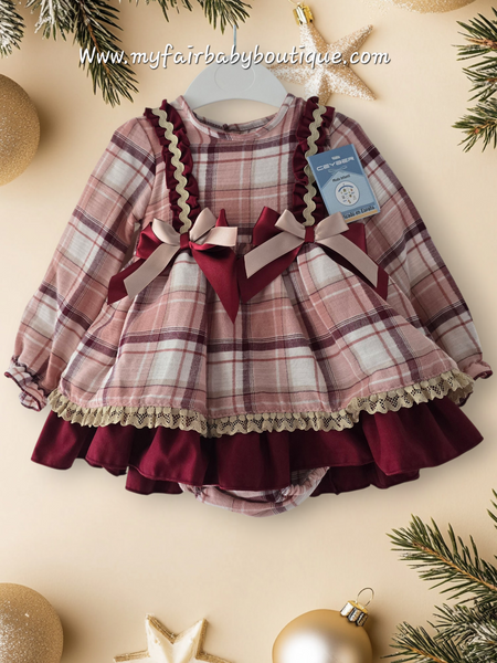 Ceyber AW25 Spanish Girls Burgundy Check Dress B2530 ~ 12m-8y