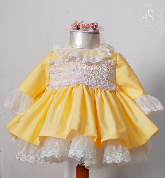 Sonata Infantil Spanish Girls Yellow Smocked Puffball Dress M116 - MADE TO ORDER