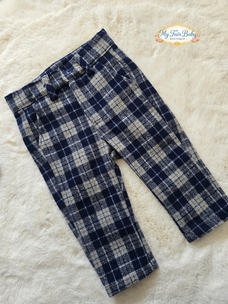 Beau Kid Traditional Boys Navy Check Trouser 3pc Set 2821