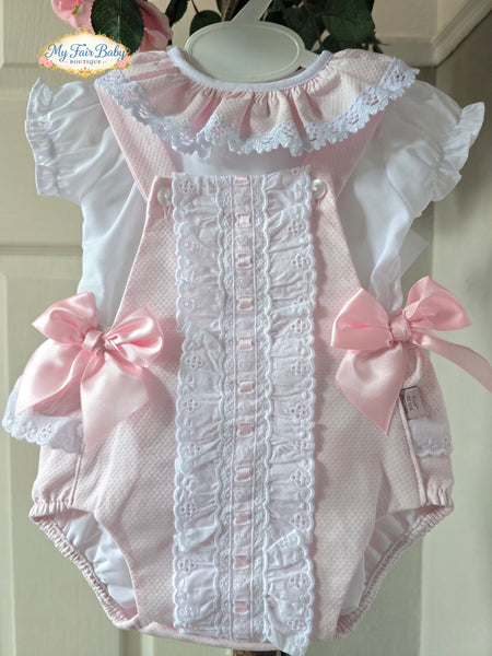 Spanish Baby Girls Pink Waffle Romper