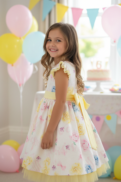 Beau Kid Girls Pastel Lemon Floral Party Dress 55118 - 3-8y