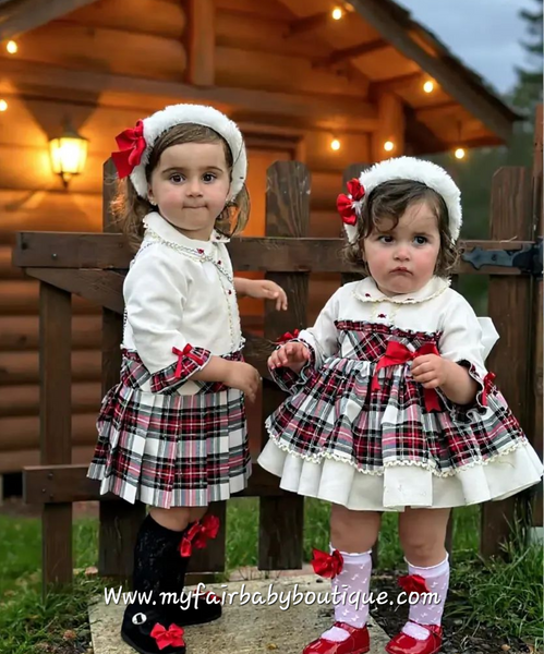 Sonata Infantil AW25 Spanish Girls Red Plaid Dropwaist Dress IN2502 ~ MADE TO ORDER