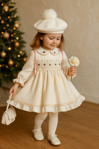 Sonata AW25 Spanish Girls Cream Smocked Puffball Dress NA2510 ~ MADE TO ORDER