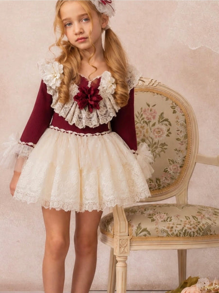 Ela Confeccion AW26 Spanish Girls Red Knitted Puffball Dress - MADE TO ORDER
