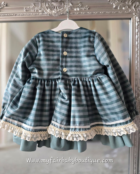 Ceyber AW25 Spanish Girls Green Velvet Checked Dress B2550 ~ 12m-6y