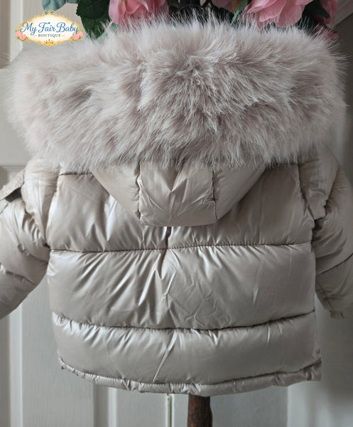 Wee Me Traditional Boys Champagne Hooded Puffer Coat
