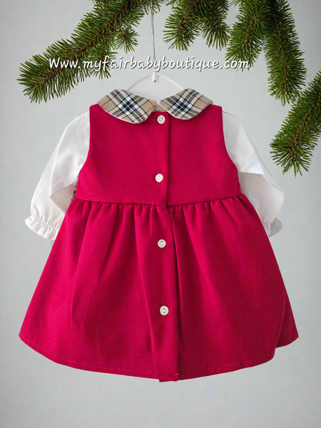 Spanish Baby Girls Red & Beige Pinafore Dress Set ~ 3-36m