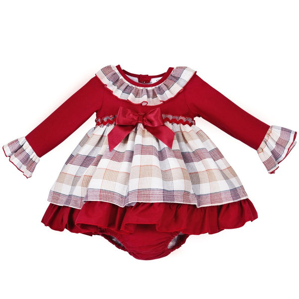 Spanish Girls Burgundy Checkered Christmas Dress & Pants ~ 3-36m