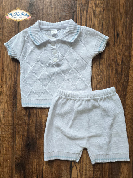 Spanish Baby Boys White Diamond Knitted Short Set 26238 - 12-36m