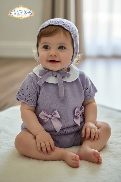 Spanish Baby Girls Purple Knitted Jam Pant 3pc Set ~ 0-3m