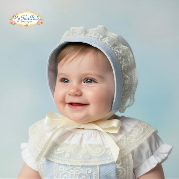 Spanish Baby Girls Blue & Cream Lace Romper Set ~ 12-36m