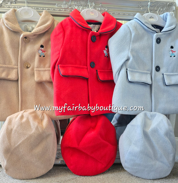 Beau Kid Traditional Baby Boys Blue Herringbone Jacket & Cap Set 2502 ~ 0-24m