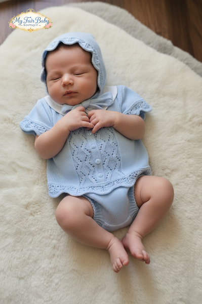 Spanish Baby Girls Blue Knitted Jam Pant 3pc Set ~ 0-3m