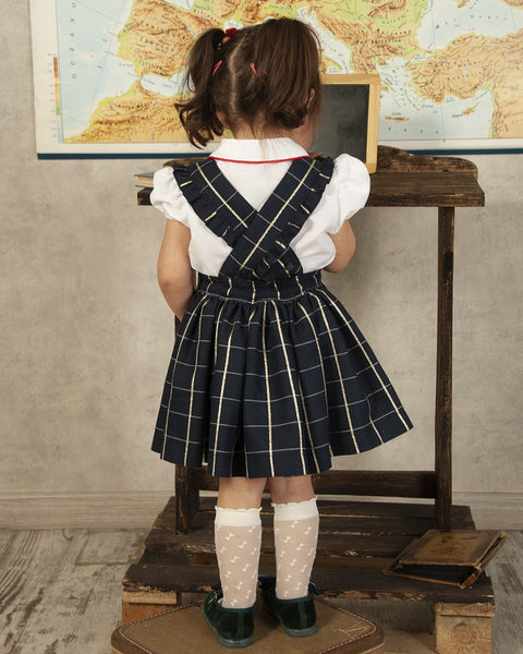Sonata Infantil Spanish Girls Navy Check School Dress CC2404 - MADE TO ORDER