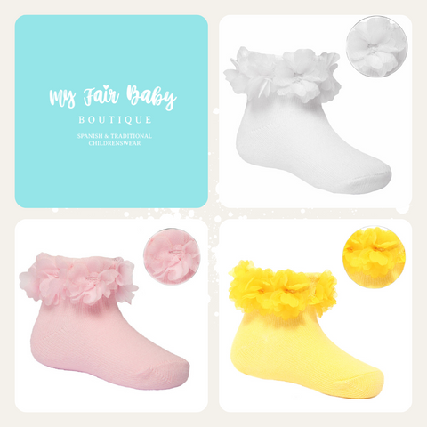 Girls Flower & Lace Ankle Socks - 3 Colours