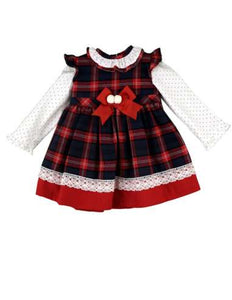 Spanish AW22 Baby Girls Navy & Red Tartan Pinafore Dress - 12-18m