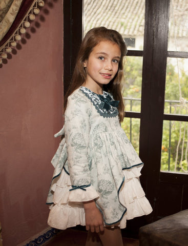 Spanish Older Debesos Girls Teal Lia Puffball Dress - 6y