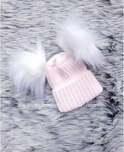 Baby Pink & White Double Pom Hat