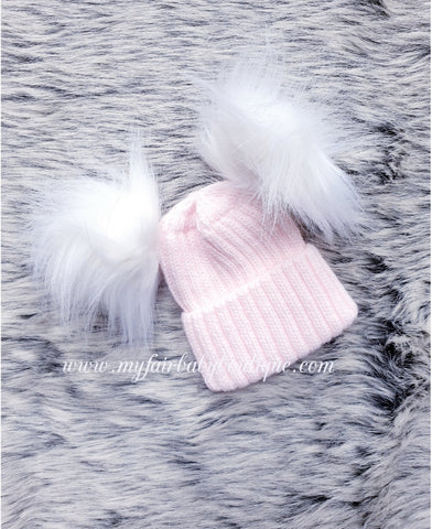 Baby Pink & White Doppel Pom Hut