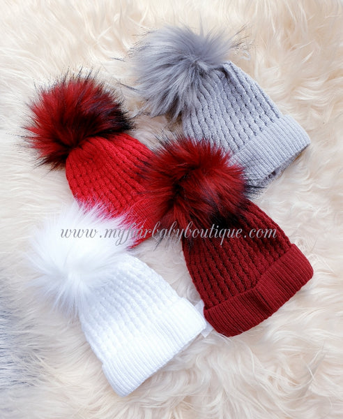 Traditional Baby Faux Fur Pom Pom Hats ~ 2-3 years