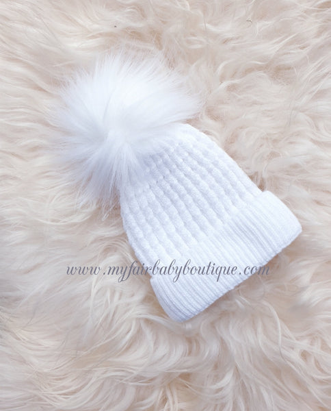 Traditional Baby Faux Fur Pom Pom Hats ~ 2-3 years