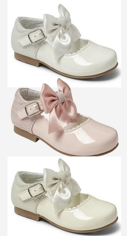 Spanish Style Girls Mary Jane Hard Soled Patent Bow Shoe - 5 Colours
