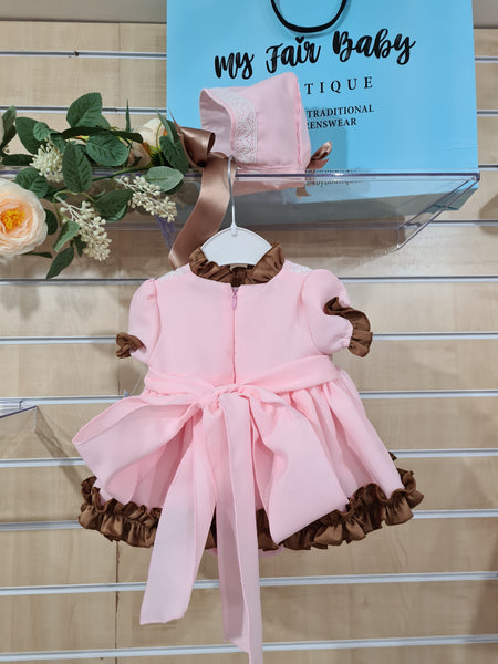 Spanish Girls Pink & Chocolate Leah Puffball Dress - 2-6y NON RETURNABLE