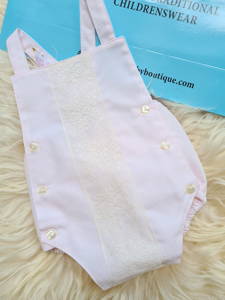 Spanish Baby Girls Pink Lace Trimmed Romper At My Fair Baby Boutique