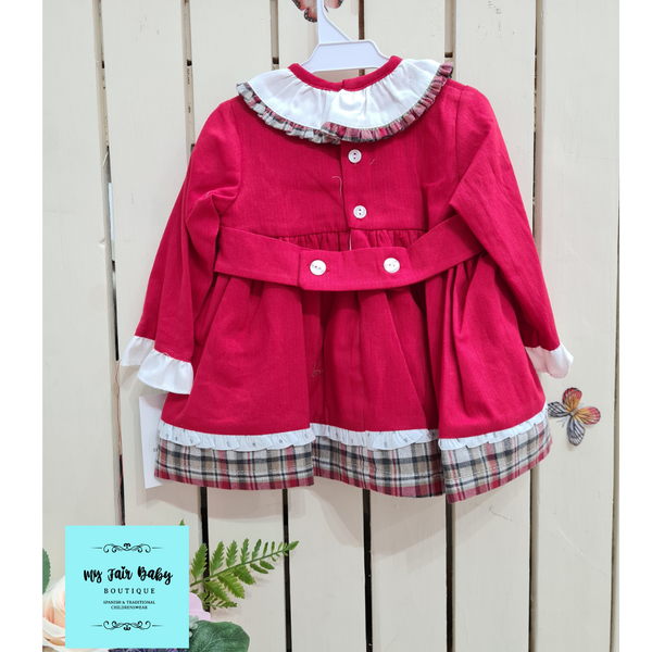 Spanish Baby Girls Red Tartan Trimmed Dress - 18m