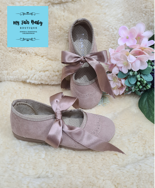 Spanish Girls Suede Ballet Ribbon Shoes - NON RETURNABLE