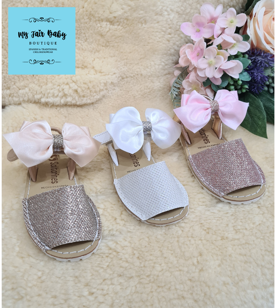 Spanish Girls Saltarines Glitter Bow Sandals - 3 Colours Available