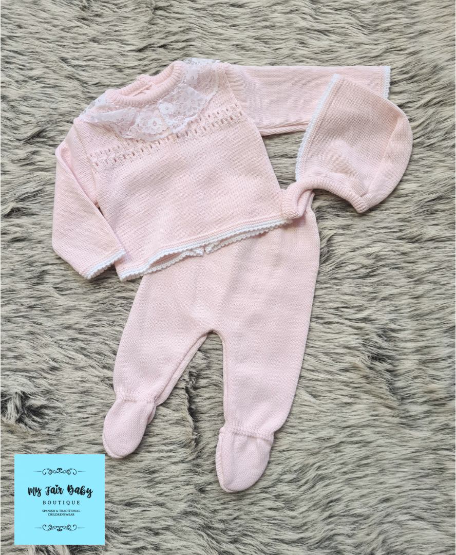 Traditional Baby Girls Pink Knitted 3PC Set - 12m NON RETURNABLE