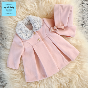 Spanish Baby Girls Pink Coat & Bonnet Set ~ 6m