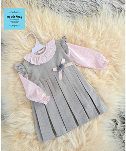 Spanish Baby Girls Grey Woven Mock Pinafore Dress ~ 12m