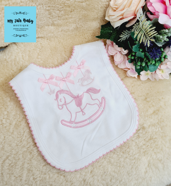 Traditional Cotton Baby Bibs - Rocking Horse & Elephant