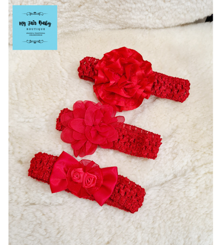 Baby Girls Red Lace Headbands - 3 Designs
