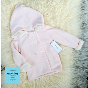 Spanish Baby Girls Pink & Cream Woolen Knitted Jacket - 9m