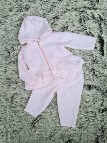 Traditional Baby Girls Pink Hooded Velour Tracksuit - 3m