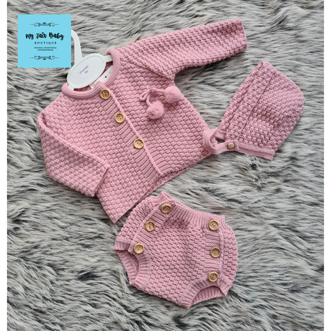 Traditional Baby Girls Dusky Pink Knitted Jam Pant Set - 18m