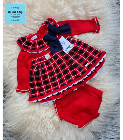 Rahigo Baby Girls Red & Navy Knitted Dress Set 21232 ~ 4 years