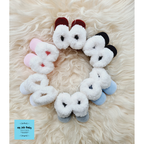 Traditional Baby Fur Trimmed Knitted Booties - 0-3m