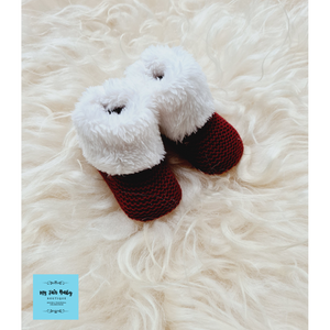 Traditional Baby Fur Trimmed Knitted Booties - 0-3m