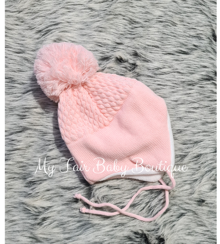 Baby Girls Pink Honeycomb Nepalese Pom Pom Winter Hat