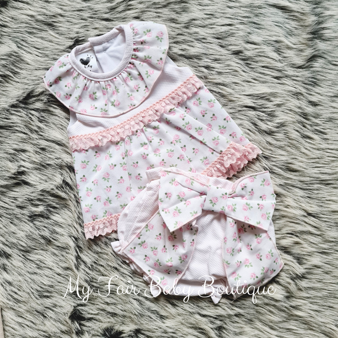 Wee Me SS22 Baby Girls Pink Floral Dress & Pants ~ 12m