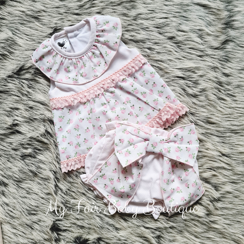 Wee Me SS22 Baby Girls Pink Floral Dress & Pants ~ 12m