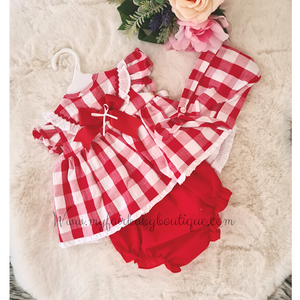 Spanish SS22 Baby Girls Red Check Dress Set 22105 - 3,6M