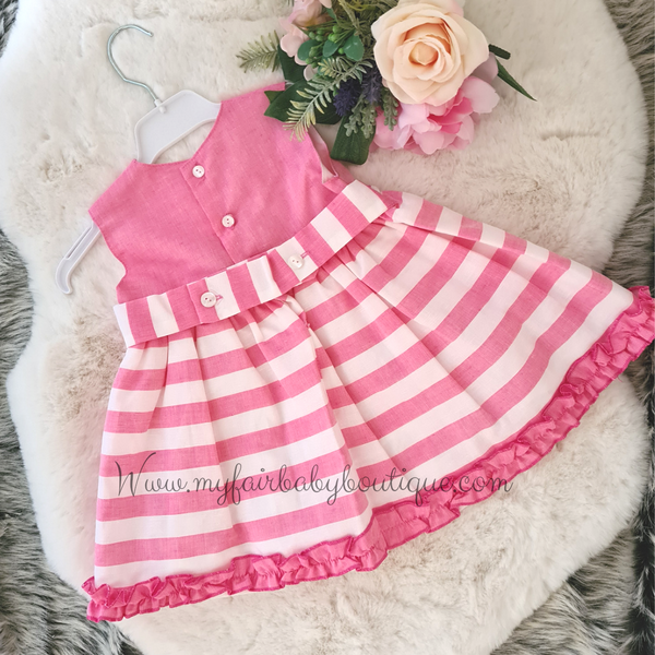 Spanish SS22 Older Girls Pink Candystripe Dress 22558 - 10y