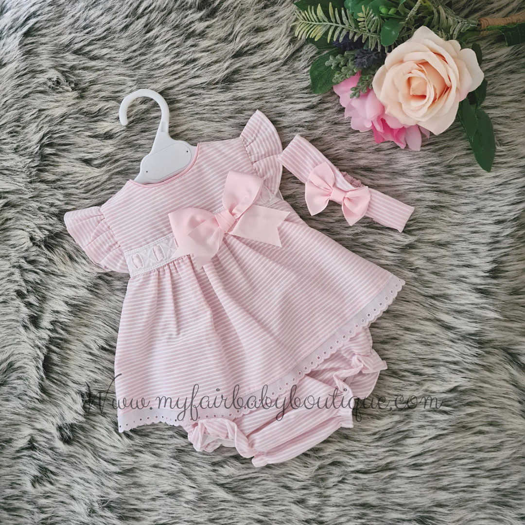 Spanish SS22 Baby Girls Pink Striped Darcey Dress Set 22106 - 12m