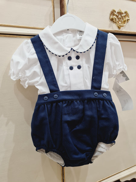 Traditional Baby Boys Navy Pique Summer Dungarees - 18m